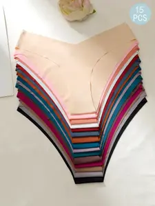 15-Pack Women's Solid Color Underwear, Halloween Christmas Casual Soft Breathable G-Strings, All Season Seamless Panties, Summer Fashion