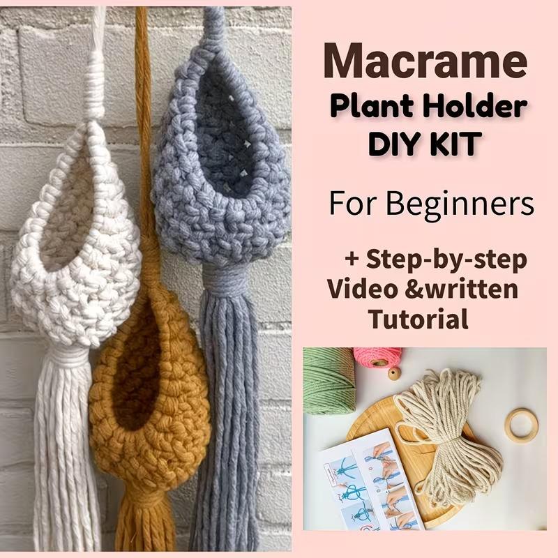 A Complete Beginner'S Knitting Kit for Making a Flower Pot Net Bag, Featuring a Knitting Set with Step-By-Step Instructions. It'S Ideal for Home Decor And Makes a Perfect Holiday Gift for Family