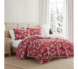 Martha Stewart Dancing Deer Red Reversible Twin Quilt Set