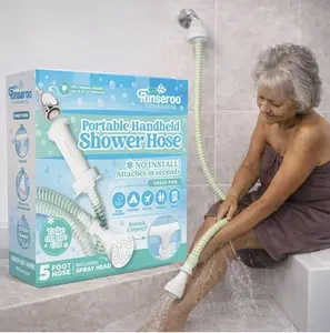 Rinseroo Portable Handheld Shower Hose - 5 Foot Pressure Showerhead for Easy Accessible Bathing - Universal Compatibility & Gravity Work - Ideal for Seniors & Caregivers Pressure Showerhead