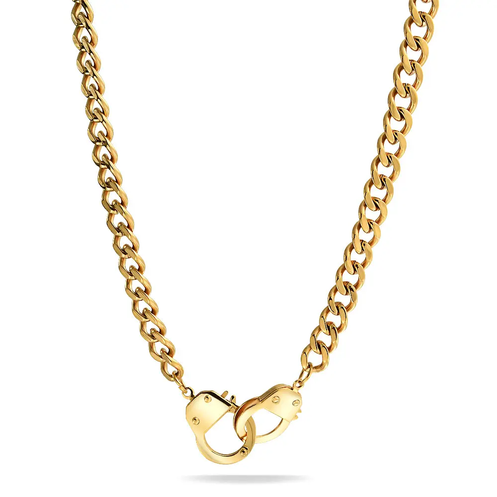 Punk Rocker Biker Jewelry Chain Statement Handcuff Necklace Stainless Steel 20 Inch