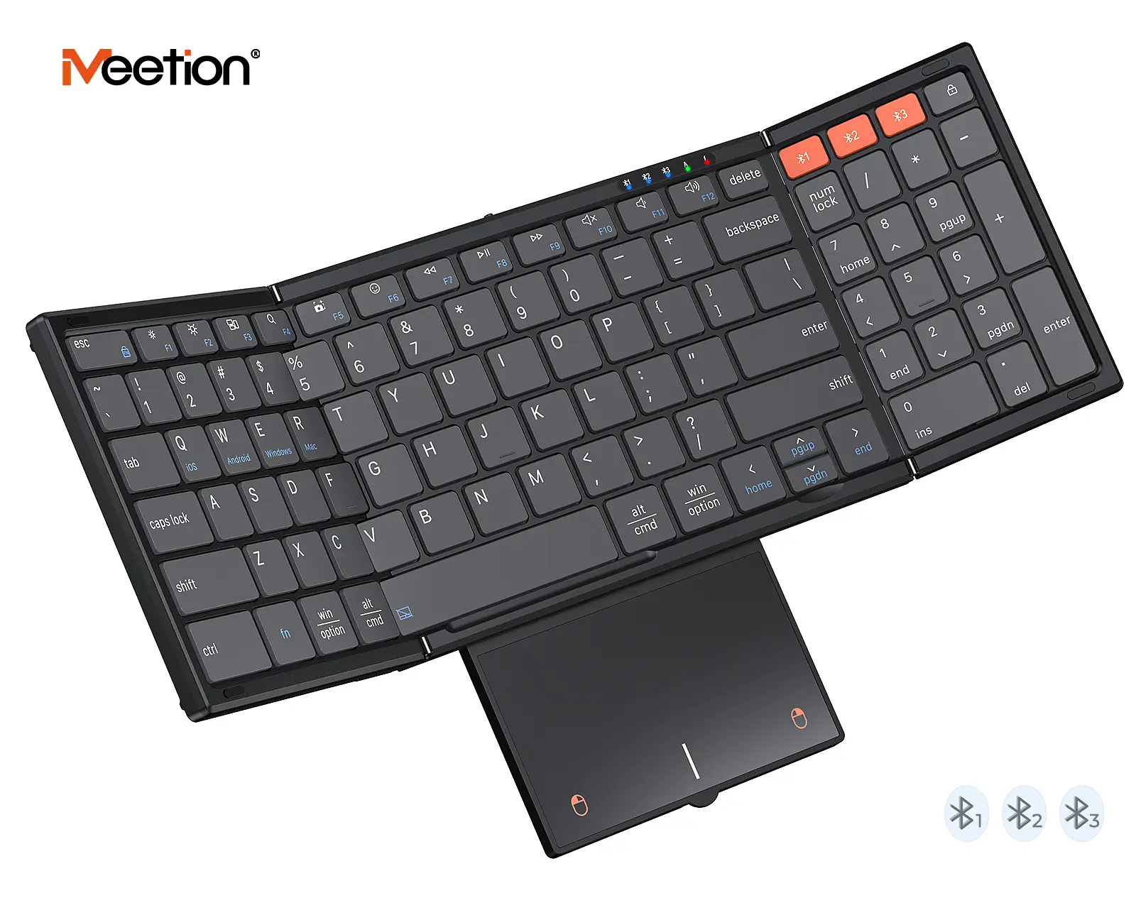 MEETION 2026 New Upgrade Bluetooth 5.3 Ultra-Portable Foldable Keyboard with Touchpad, Full-Sized Layout, Numeric Keypad, Rechargeable Battery, for Business Use, iPad, Phone, Laptop, PC, iOS, Android