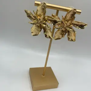 Lotus Flower Earrings - Gold-Toned Floral Design on Stand - Product Title Based on Provided Information