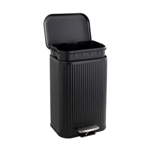 Soft-Close Step Trash Can – Stainless Steel Indoor Recycling Bin, Fluted Rectangular Design, Removable Inner Bucket, Modern Waste Container for Kitchen, Living Room, Office