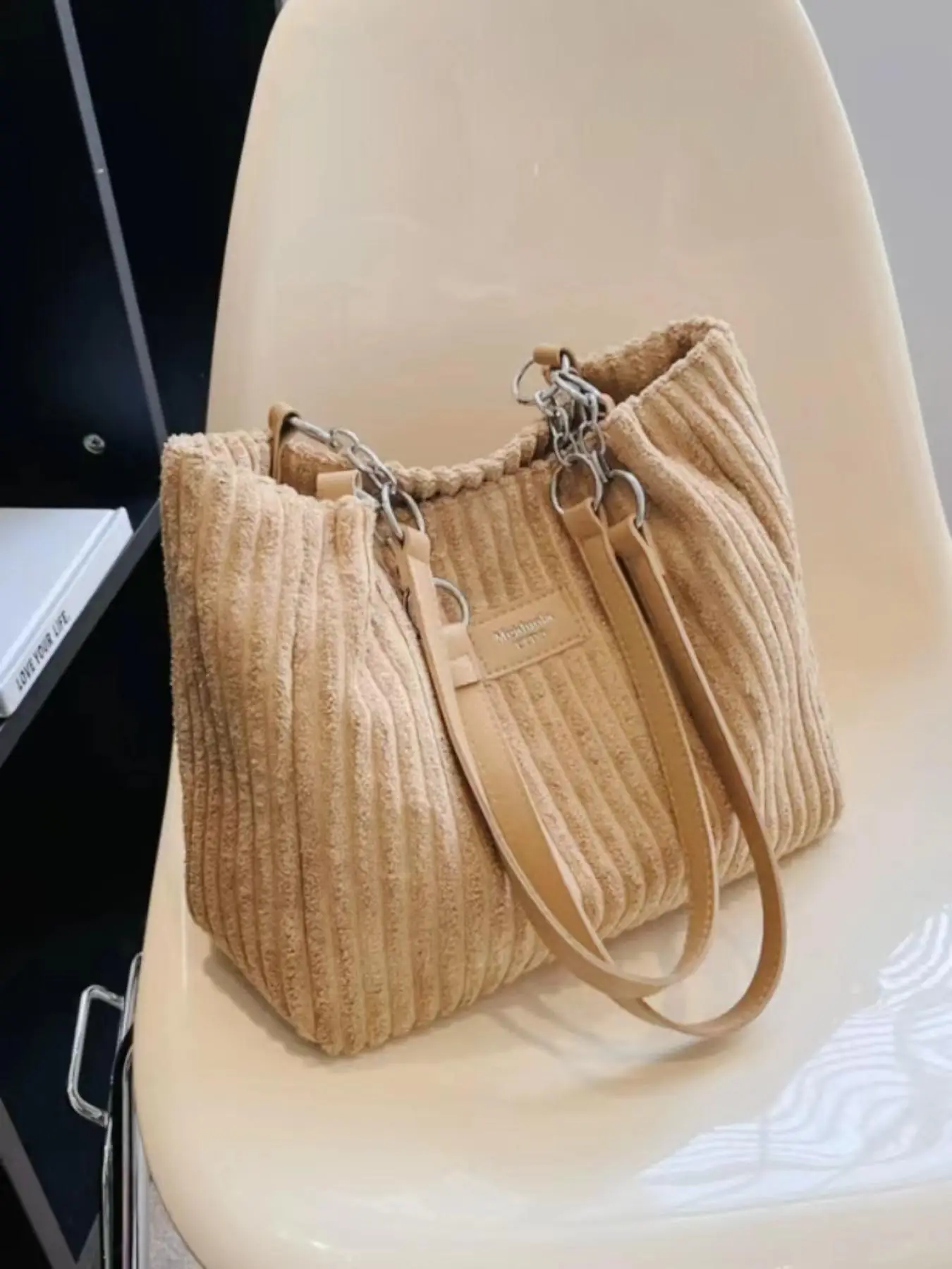 Women's Solid Textured Tote Bag, Matching Large Capacity Casual Shoulder Bag for Daily Used, Female Classic Trendy Bag for Commute & Travel