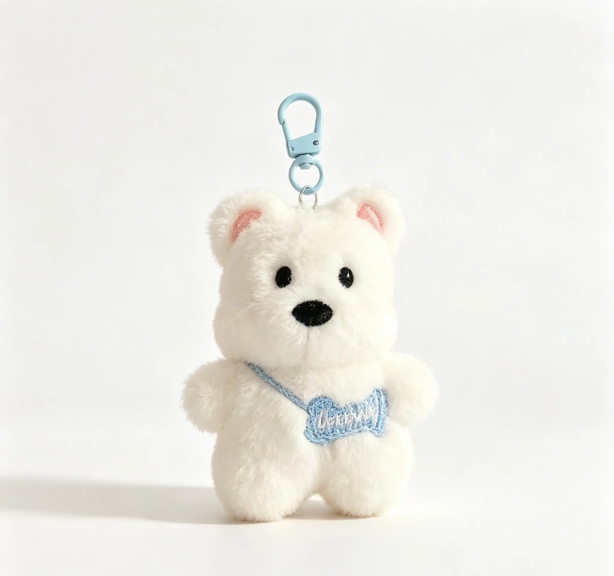 Cute Bear‑Style Bag Charm | Soft‑textured Accessory With Blue Hook & Embroidery Detail