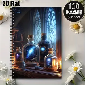 1 Spiral Notebook, 5.7x8.26 Inch, Celestial Galaxy Design, Durable Binding, Perfect for Witchcraft Journal, Magic Spell Recording, Halloween Gift, Gothic Study Notes, Fantasy Lovers Notebook [2D] Flat