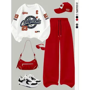 Women's Casual Loose Fit Hoodie Set, Letter Print Sweatshirt and Pants, Fall Winter Two-Piece, Comfortable and Stylish