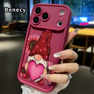 Phone Case for iPhone 17 Pro Max 16 Plus 15 14 13 12 11 Air E Gnome with Heart Shockproof Silicone TPU Bumper Drop Protection Soft Cover