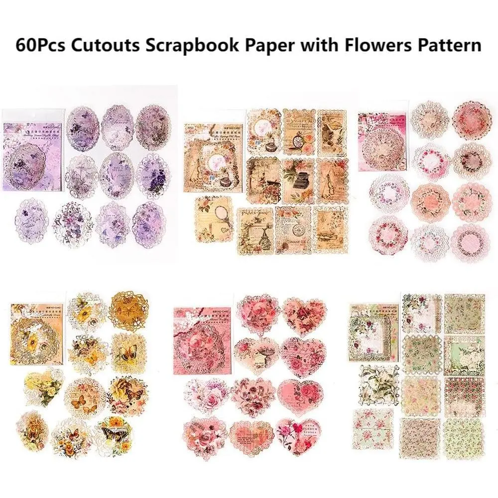 60pcs Retro Lace Flower Craft Paper Cutout Set - 3.54x3.54in Premium Paper Quality, Intricate Florals, Ruffled Edges, Layering Patterns, Easy to Use for DIY Crafts, Scrapbooking Home Improvement Decor, Versatile Use, 3.54 X 3.54 Inches