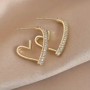 Gold Heart Hoop Earrings for Women, 14K Gold Plated CZ Heart Huggie Earrings, Sparkly Tiny Crystal Heart Hoops, Trendy Lightweight Statement Earrings for Daily Wear & Gift