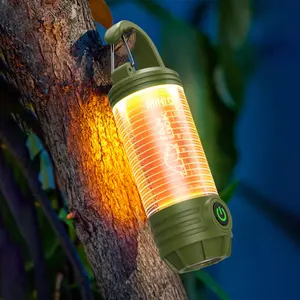 Multi Functional Outdoor Camping Light Portable Strong Light Flashlight Charging Mini Retro Camping Atmosphere Light Emergency Hiking Fishing Camping Essentials Blackish Green