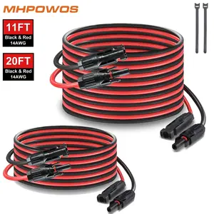 MHPOWOS 14AWG Solar Panel Extension Cable 6/3.5M 11FT & 20FT Flexible PV Wire 600V Rated for Power Stations Off-Grid Use Waterproof & Durable Red & Black Solar Cord