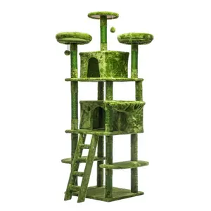 Large 70.87in Cat Tree W/2 Private Condos,3 Perches&Hanging Hammock,Skin-Friendly Short Plush&No Sharp Edges,Natural Sisal Scratching Areas,Safe & Stable for Multi-Cat Families,Kittens to Senior Cats