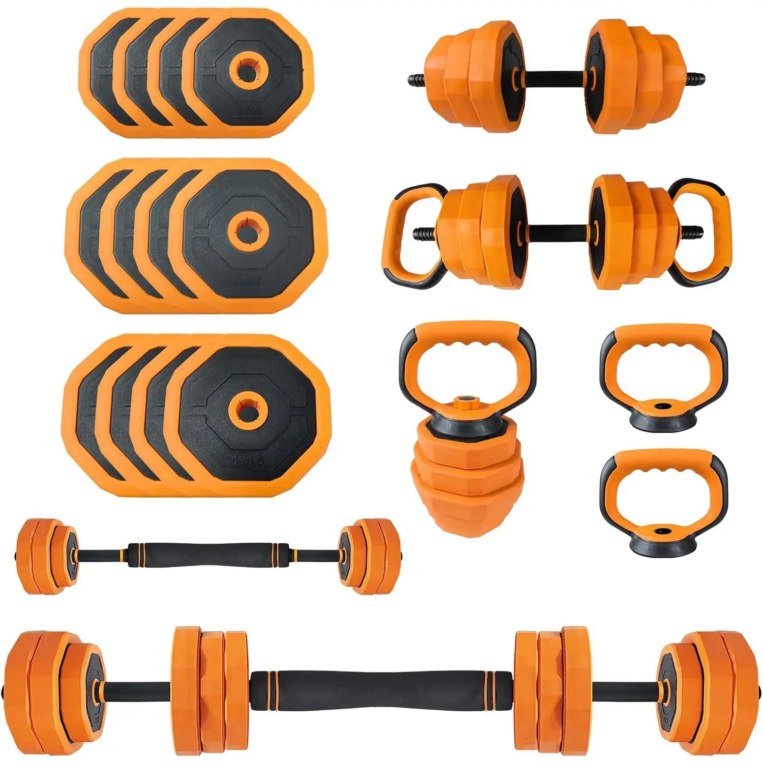 Adjustable Dumbbell Set, 88 LBS 4-in-1 Free Weights with Octagonal PE Weight Plates, Converts to Barbell, Kettlebell & Push-Up Stand for Home Gym, Weight Plate