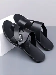 Men's Leather Toe-Post Sandals, Breathable Non-Slip Soft Sole Casual Shoes, Durable Beach Slippers, Comfortable Summer Footwear