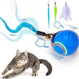 USB Rechargeable Automatic Rolling Cat Toy Ball, Smart Interactive Moving Pet Ball, Non-Toxic TPR Rubber Chew Resistant Bouncy Ball, Indoor Entertainment Exercise Toy for Kitten Puppy Small Dog, Festive Gift
