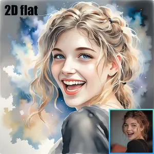 2D Flat, Personalized Custom Photo to Watercolor Portrait - Custom Family, Couple, Pet Picture to Watercolor Art - Wrapped Canvas Frame Suitable for Home & Office Decor, /Christmas/Valentine's Gift - Modern Watercolor Portrait for / Use, 2D Flat