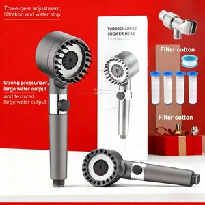 [ONLY $9.9 1PCS] 9-Piece Adjustable Shower System with High Pressure 3-Speed Massage One-Touch Water Stop Universal Interface Stainless Steel Panel Hose Holder Filter Element