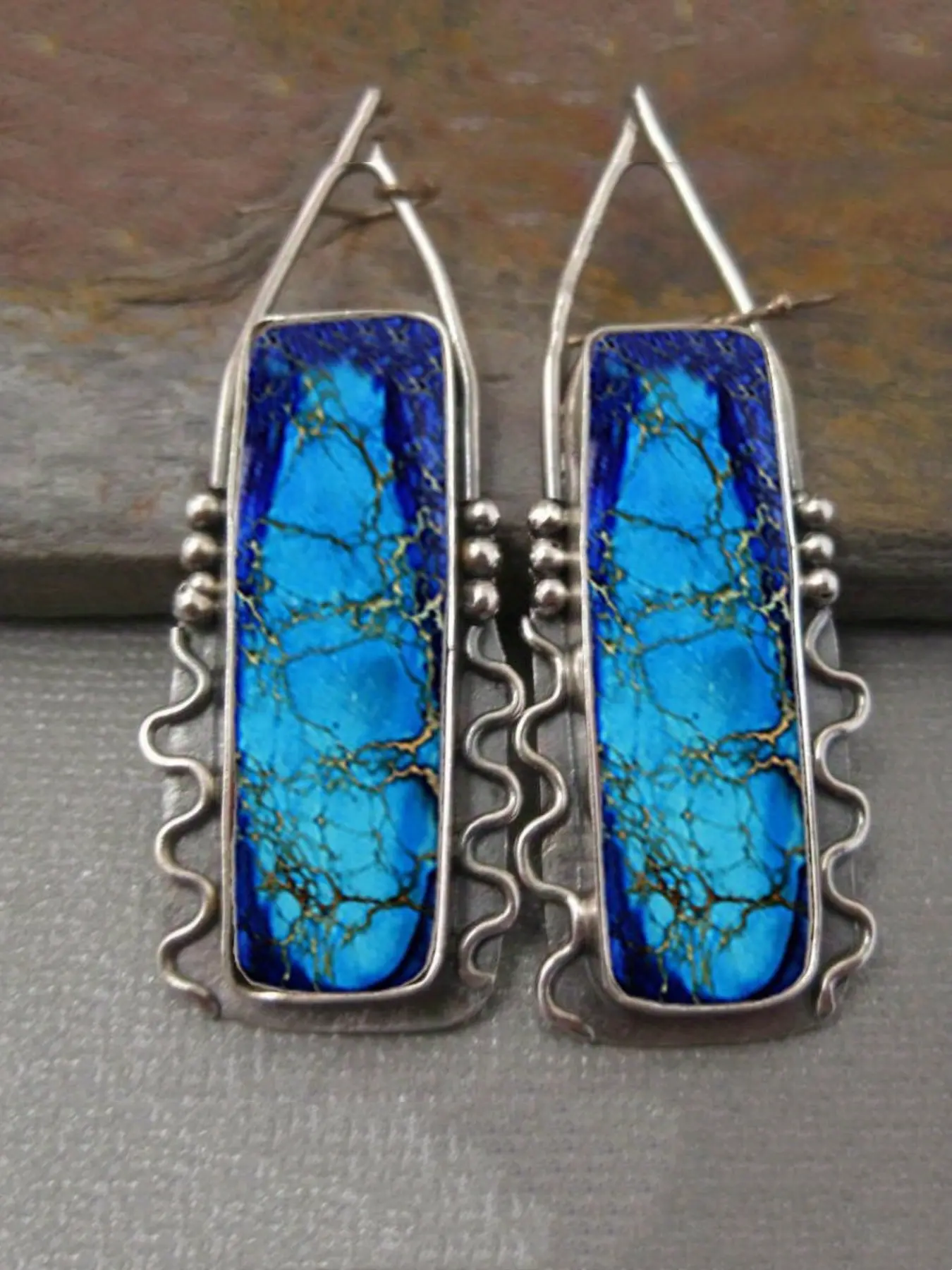 Vintage  Bohemian Style Geometric Blue Dangle Earrings, Boho Earrings, Earrings Dangling, Birthday Party Anniversary Gift for Girls, Christmas Gift  Daily Vacation, High Quality Earrings, Statement Earrings, Trendy Jewelry