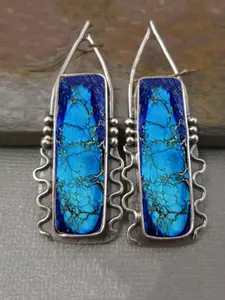 Vintage  Bohemian Style Geometric Blue Dangle Earrings, Birthday Party Anniversary Gift for Girls, Christmas Gift  Daily Vacation, High Quality Earrings, Statement Earrings