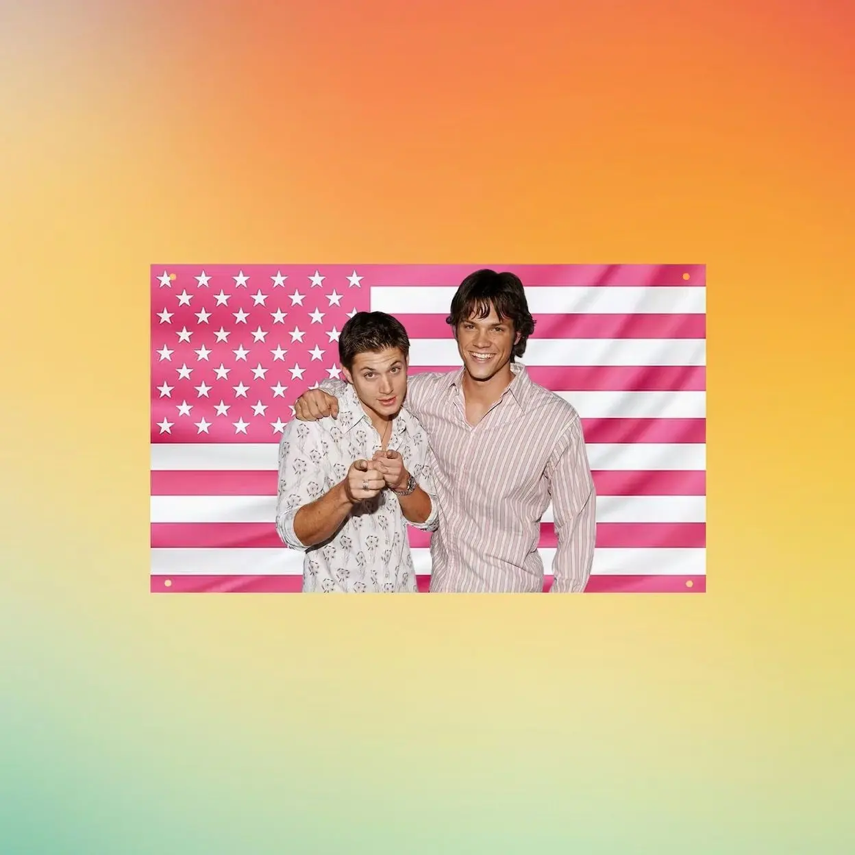 Supernatural Sam & Dean Winchester Pink American Flag, Winchester Brothers Wall Tapestry, TV Show Room Decor