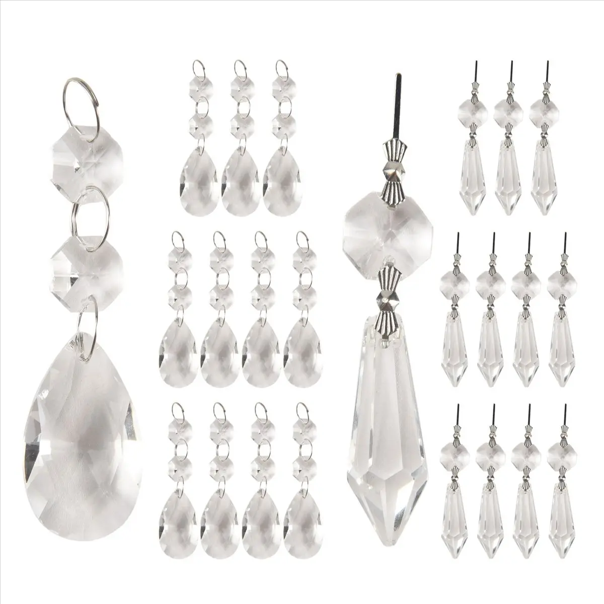 24 Pcs Chandelier Crystal Prisms Pendants Set 38 mm Clear Teardrop Icicle Chandelier Crystals Parts Replacement Crystals