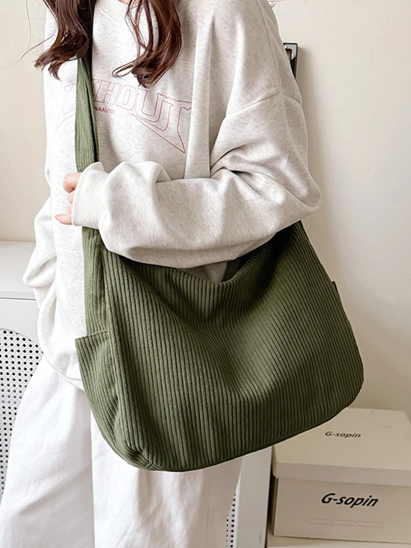 Autumn Winter New Casual Large Capacity Corduroy Bag, Plain Color Shoulder Shopping Bag, Women's Fashion Handbag for Daily Use, Corduroy Totes Bag, Crossbody Shoulder Tote