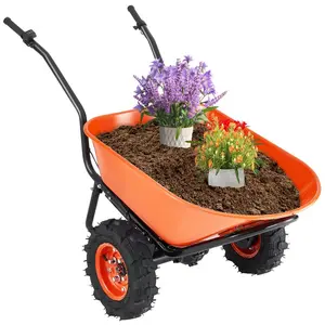 VEVOR Electric Wheelbarrow Cart, 500W Powered Utility Garden Wagon Dump Cart, 7 Cu. Ft. Load 573 lbs Capacity with Metal Handle 16 Track Wheels, Two Wheel Barrow Yard Cart Wagons for Lawn Farm