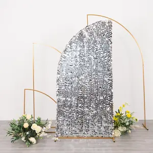 6ft Silver Big Payette Sequin Chiara Wedding Arch Cover For Half Moon Backdrop Stand