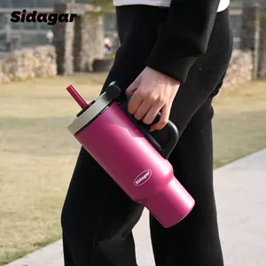 Sidagar Tumbler with Handle,36 oz Ceramic Lined Travel Mug Water Bottle with Straw,Vacuum Insulated Stainless Steel Cup with Lid,Fits Cup Holder, Leak Resistant Press-in Lid, Purple