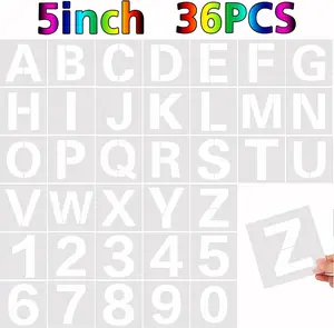 36 Pcs 5 Inches Large Alphabet & Number Reusable Letter Stencils for Painting on Wood Wall Fabric Rock Chalkboard Glass