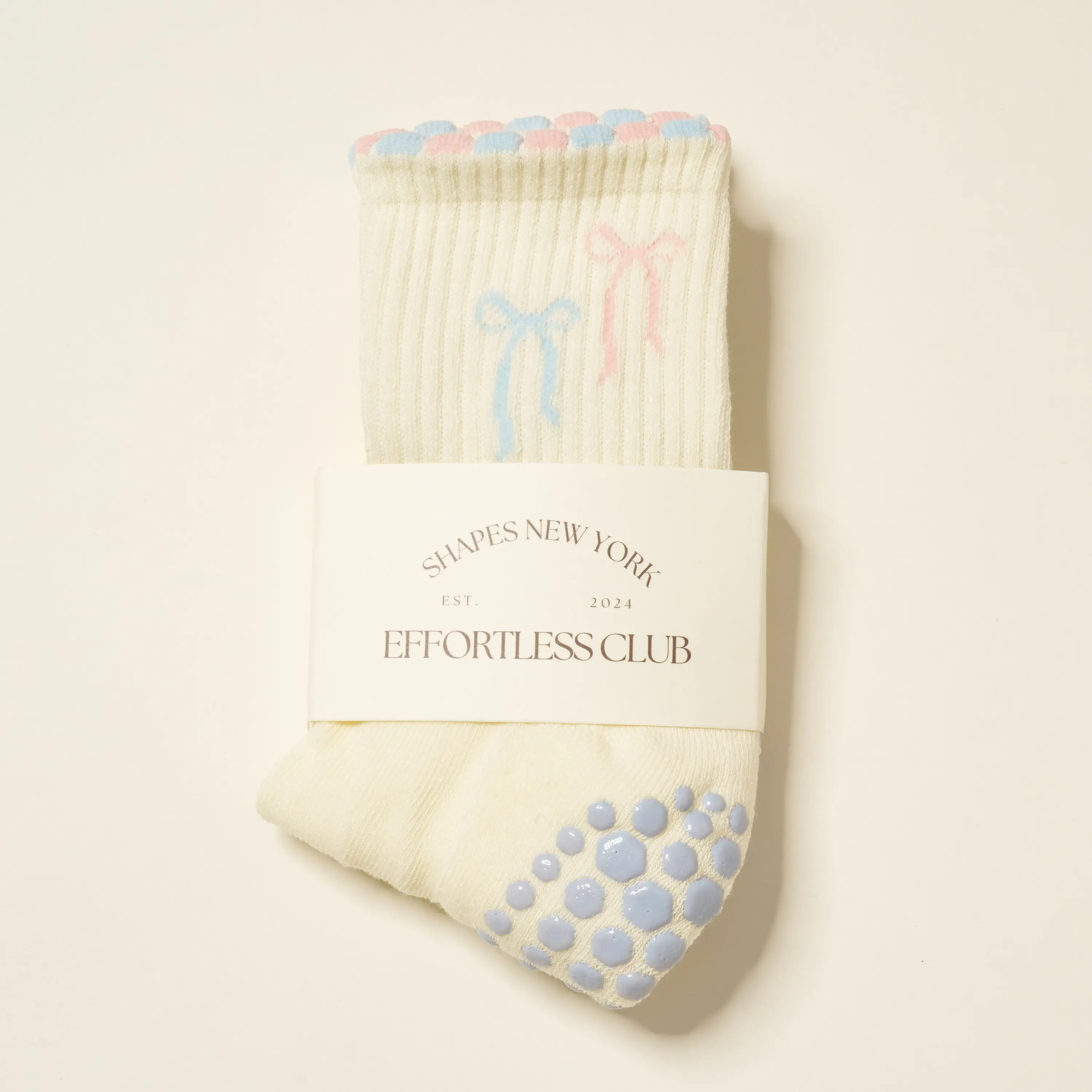 Shapes Studio effortless club Crew Calf Grip Socks, Cutest Fruits Pilates Socks, Non-Slip Socks, Barre Yoga Fitness, Ribbon Duo