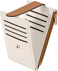 Women's RFID Slim Card Holder Wallet: Thin Bifold with Multi-Card Case & Zipper  Pocket Purse (Beige Brown)