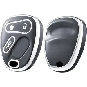 Key Fob Cover for Chevy, Premium Soft Key Fob Case Compatible with 2000-2007 Chevrolet Silverado Avalanche Equinox Suburban S10 Tahoe Trailblazer GMC Envoy Sierra Yukon Buick Rainier(Gray)