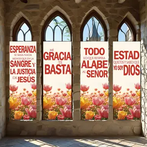 4 Pcs Religious Banners, Polyester Material Christian religious vertical banners with Spanish scripture tulip pattern suitable for church prayer room home living room worship gathering faith scene decoration hanging flags
