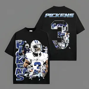 Men's George Pickens 3 Print Classic Short-Sleeve 100% Cotton Lightweight Round Neck Acid Sports T-Shirt, Menswear Simple Game Day Outfit for America's Team Sunday Football Casual Wear
