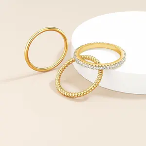 Tewiky 3PCS Rings For Women Stackable Thin Rings For Women Wedding Rings Non Tarnish Wedding Bands Aesthetic Jewelry Size For 5-12