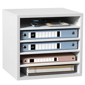 Literature Organizers And Magazine Sorter, 5-Compartment Office Mailbox With Adjustable Shelves, Wood Literature Organizer For Office, Home, Classroom, Mailroom Storage, File And Magazine Rack, EPA Certified, White