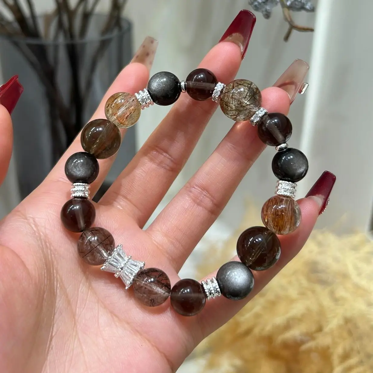 Dainty Kyanite Beaded Bracelet with Natural Crystal Heart Pendant, Unisex Water Element Jewelry for Daily Wear & Spiritual Wellness, Adults, Pretty Bracelet
