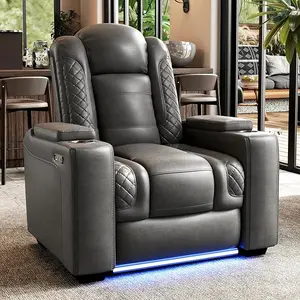 Amerlife Home Theater Seating Seats, Game Movie Dual Motor Recliner Couch Chairs with USB & Type-C, Theatre Reclining Sofa for Media Room with Electric Headrest, LED Light