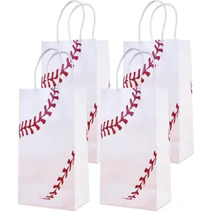 16 Pcs Baseball Gift Bags with Handles Baseball Party Favor Bags Baseball Party Candy Bags for Kids Sports Theme Birthday Party Baseball Birthday Party Favors Supplies Sports Party Decoration, white