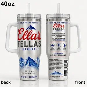 Ella' Light Tumbler 40oz, Mountain Graphic Travel Cup With Handle And Straw, Stainless Steel Insulated Mug