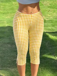 Women's Y2K Polka Dot Capri Pants, Summer Fitted 3/4 Length Seven-Inch Shorts, Side Split Sporty Design