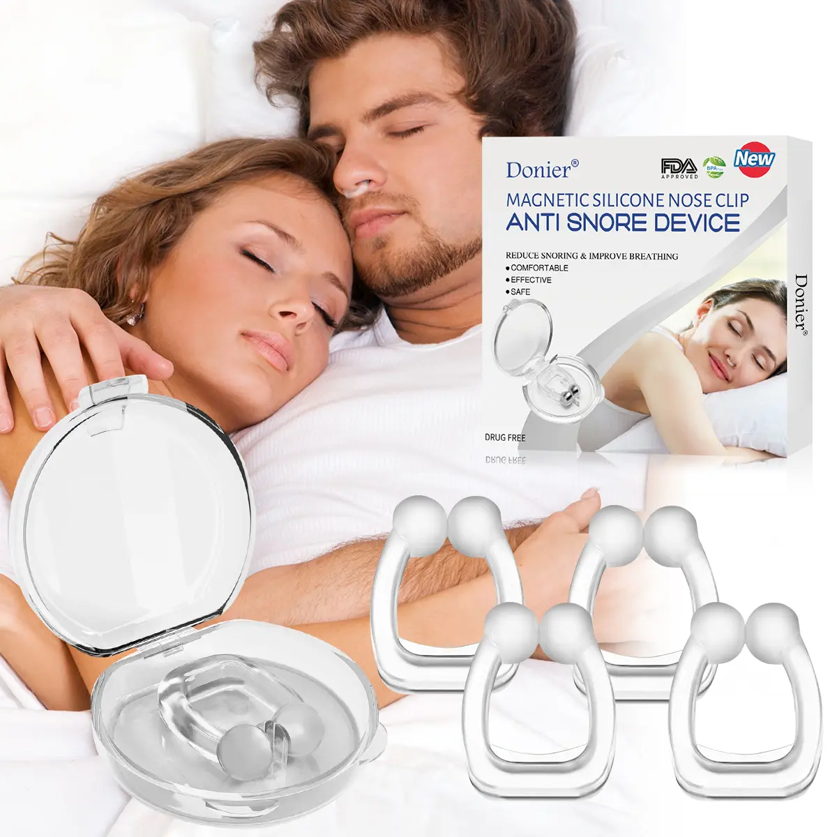 4 Packs Silicone Magnetic Anti Snore Clips, 2026 Upgrade Anti-Snoring Nasal Dilator Set Anti Snore Devices Snore Stopper, Effective Snoring Solution Nasal Dilator Professional Sleep Aid Relieve Snore sport accessory for Men Women gentle adhesion