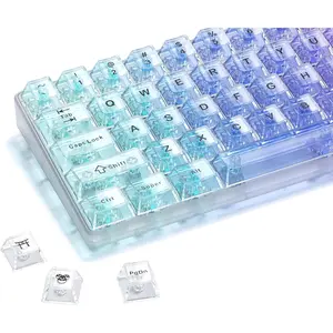 XVX Clear keycaps, White Transparent Keycaps 60 65 75 100 Percent,  Ceramic Custom Key Cap Set 124 , Cherry Profile, Shine Through, Cute Style for Mechanical Keyboards
