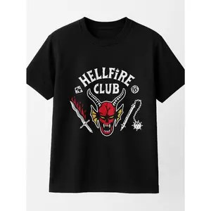 Women's Hellfire Club Solid Cotton Tee - Black, Classic Crew Neck, Shortsleeve, Breathable Fabric, Streetwear, USA-Made, Everyday Casual Unisex Top