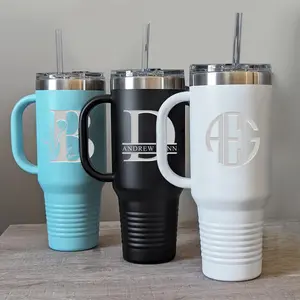 Personalized Vacuum Insulated Travel Mug, with Handle, Cold for 24, Hot for 48 hours, Custom Monogram GiftBlack, 40 oz. Drinkware Stainless Insulation Lid Tumbler