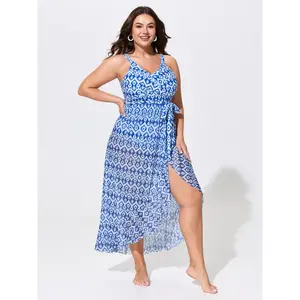 BLOOMCHIC Plus Size Sheer Sarong Two-Piece Print One-Piece Swim M-6X 2026 Spotlight,Summer wins,Deals for you days