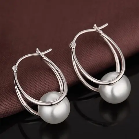 Women's Faux Pearl Decor Hoop Earrings, Elegant Hoop Earrings for Party, Daily Decor for Girl, Trendy All-match & Exquisite Jewelry for Birthday Gift, Fashion Earring